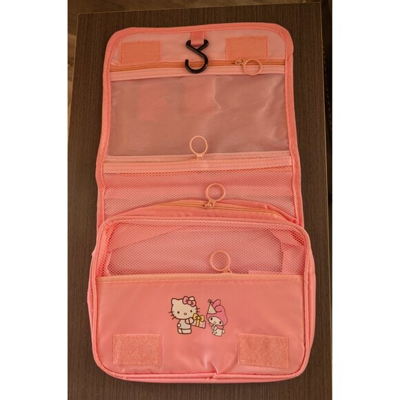 Hello Kitty Pink Travel Cosmetic Organizer Bag Foldable Toiletry Pouch Hook - Picture 2 of 3